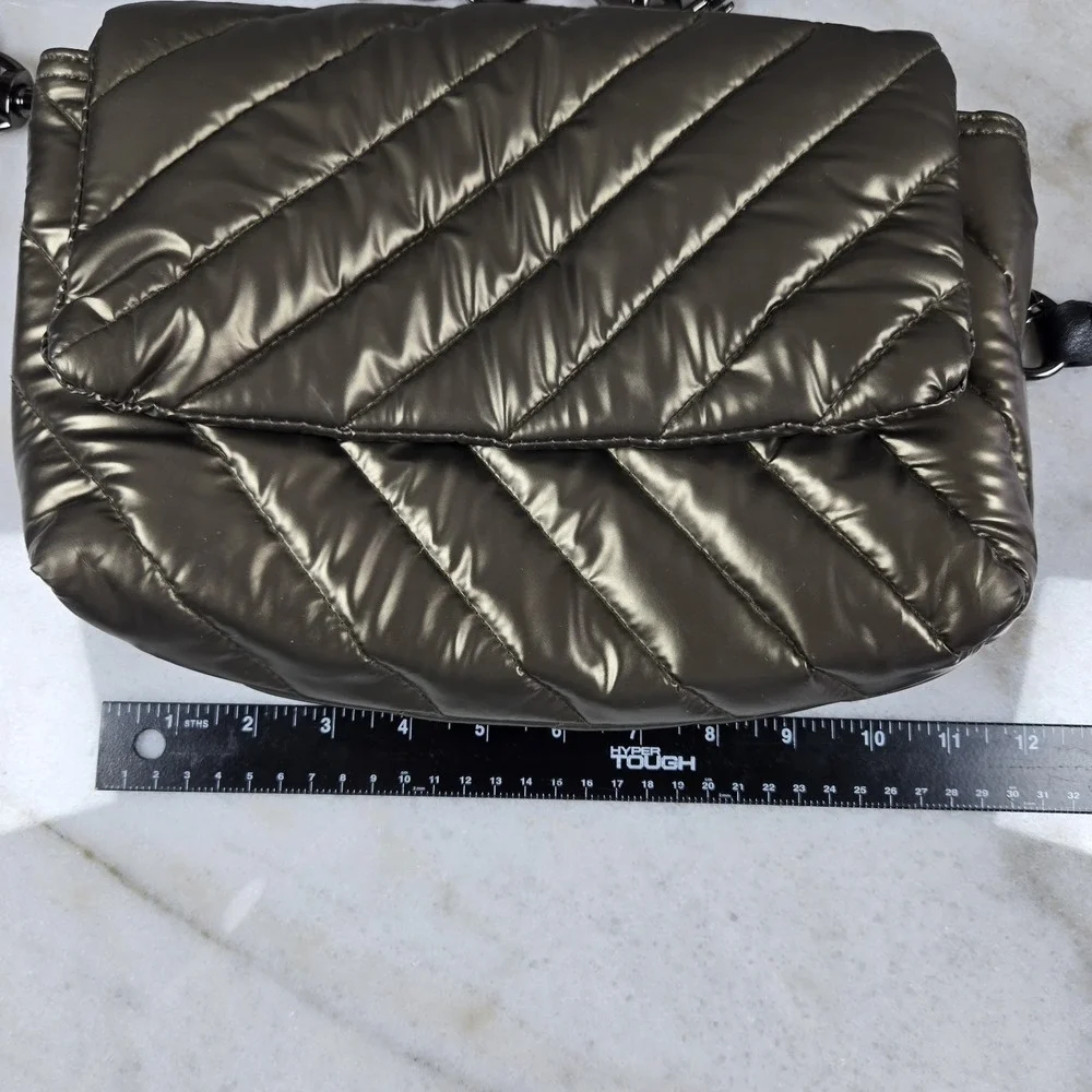 THINK ROLYN Quilted Puffer Bar Bag Metallic Bronze/Gilded Bronze Gunmetal Chain